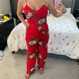 NWOT Red Parisian Floral Cami Jumpsuit 6